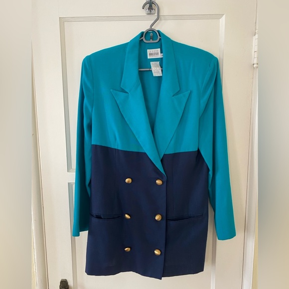 Vintage Oversized 80s Blazer, Teal/Blue, size 16 - Picture 1 of 3
